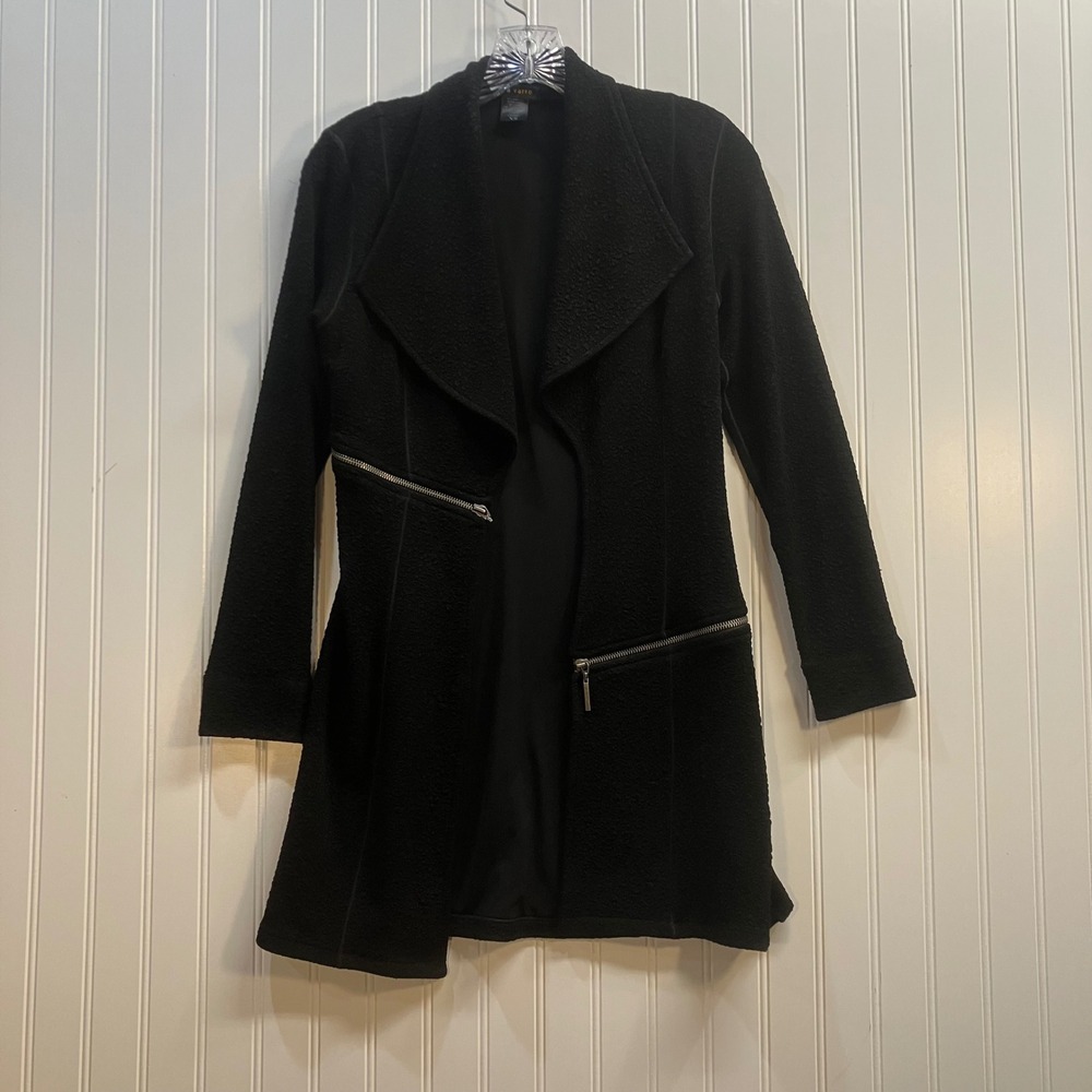 Eva Varro Barcelona Black Pebble Knit Open Front Jacket Asymmetrical Zipper XS